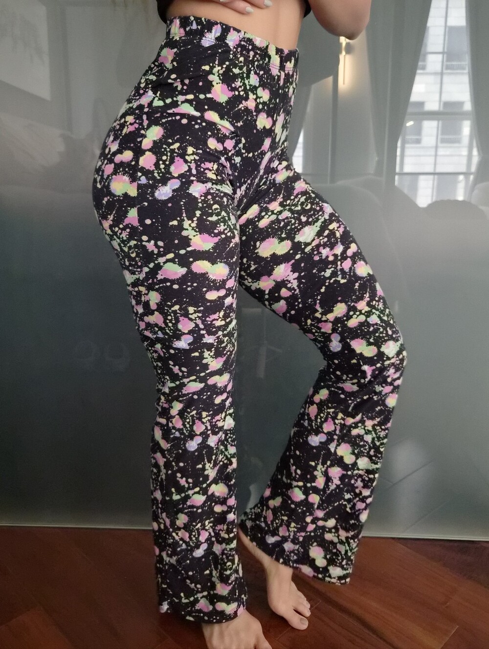 Black Splatter Print Flare Pants|Size S (Fits Like XS)|70s Retro Vibe